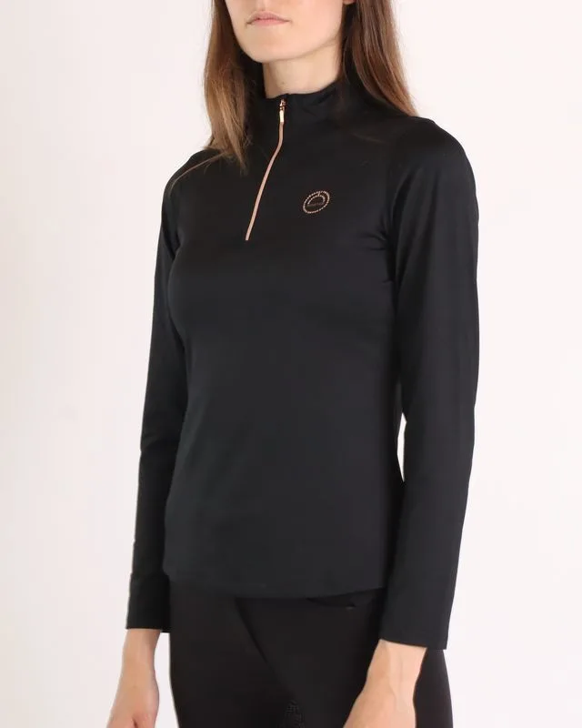 Montar Everly Lang Ærmet Bluse L - Sort/Rosegold - Ridebluse