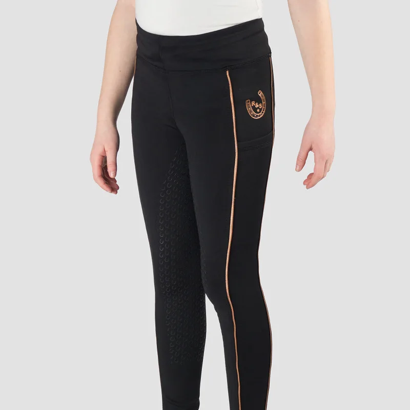 Red Horse Tights Yoki Kids 164 - Sort/Rosegold - Ridebukser til børn
