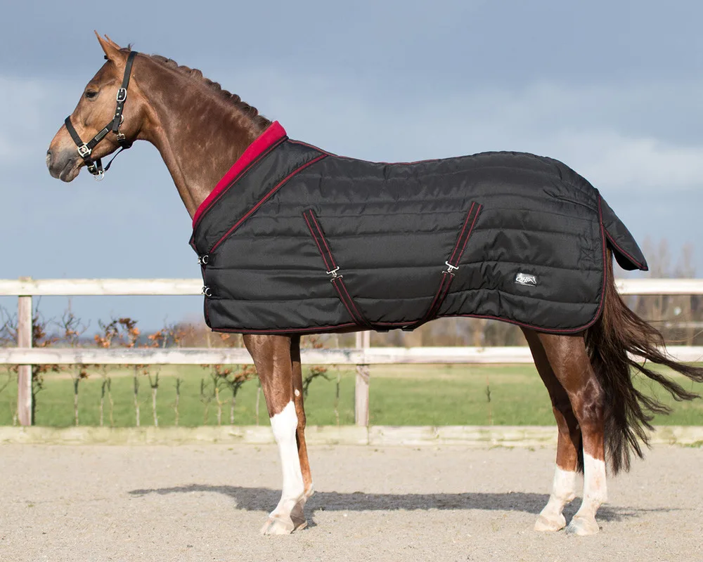 QHP Stalddækken Luxury 145 cm - Sort/Rød - Til hest